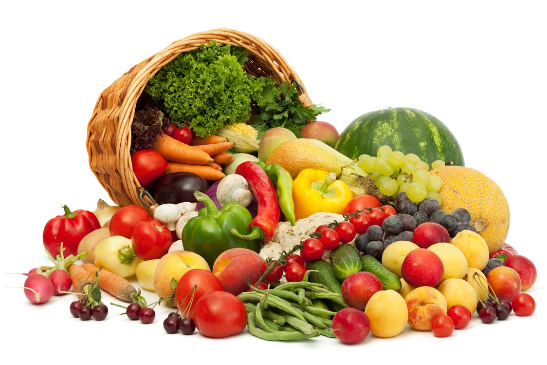 Basket with fruits and vegetables.